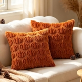 Plush Caramel Pumpkins Autumn Cushion Covers, 2PCS Fall Cushion Covers Set
