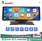 Podofo 10.26 Wireless Carplay Android Auto Portable Digital Dashboard, Smart Player With Voice Control, New customer – w/Code, By Podofo UK