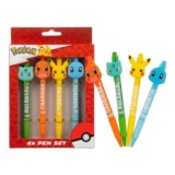 Pokemon 4-Pack Ballpoint Pens: Pikachu, Charmander, Squirtle & Bulbasaur