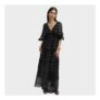 Polka Dot V-Neck Frill Maxi Dress