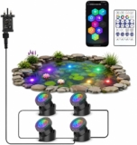 Pond Lights Mains Powered, 4-in-1 Underwater RGB Aquarium Lights with Remote Control, IP68 Multicoloured, Submersible, for Aquarium, Garden, Yard, Pool, Fountain.