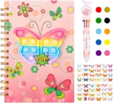 Pop Secret Diary for Girls with Pen and Stickers,8.27 x 5.71 Inches 160 Pages Butterfly Notebook and Pen Set for Girls, Pop Notebook A5 Spiral Kids Journal for Girls Kids Present 6-12 Year Old