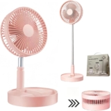 Portable Standing Fan, Foldable Telescopic Pedestal Fan with 7200mAh Battery, Rechargeable Floor Fan With 4 Speeds & 180 Tilt, Portable Fans Rechargeable for Bedroom, Home, Office and Travel (Pink)