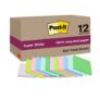 Post-It Super Sticky Notes, 12 Pads, 100% Recycled, Assorted Colors