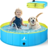 Pourbibi Foldable Dog Pool for Small Dogs – 80x20cm Doggy Paddling Pool, Thickened PVC Bath Pool with Anti-Slip Base Drain, Outdoor Water Toy for Puppies, Kids in Garden Backyard
