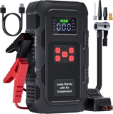 Povasee Jump Starter Power Pack with Air Compressor 150PSI, 6000A Car Jump Starter with Auto Shutoff Tyre Inflator, 12V Battery Booster (10L Gas/8L Diesel) Jump Pack with LED Light, Outport (Red)