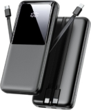 Power Bank Fast Charging, 15000mAh Portable Charger with Built-in Cables, USB-C Powerbank with LED Display & 4 Outputs, Battery Pack Compatible with iPhone 17 16 15 14 13 Android and more, Black
