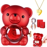 Preserved Rose Bear with Necklace Gifts for Women Mum, Wife, Girlfriend Forever Red Rose Bear Romantic Gift for Her Wife, Girlfriend & Mum on Birthday, Anniversary, Christmas Eternal Rose Present