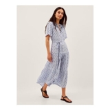 Printed Embroidered Midi Smock Dress