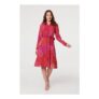Printed Long Sleeve Collared Midi Dress in Pink