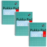 Pukka Pad Notebook Metallic Jotta A5 Ruled Spiral Bound Cardboard Hardback Green Perforated 200 Pages Pack of 3