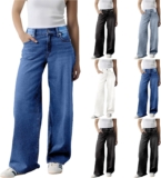 Pull On Wide Leg Jeans For Women Uk Loose Y2k Denim Trousers With Pockets