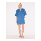 Pure Linen Puff Sleeve Mini Shift Dress