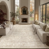 PureCozy Beige Rugs Living Room Large Washable Rug 200x300cm Non Slip Carpet for Bedroom Vintage Carpets Office Kitchen Dining Room Indoor Soft Low Pile Mat