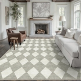 PureCozy Grey Living Room Area Rug, 240×300 cm Machine Washable Non Slip Checkered Boho Extra Large Rugs for Bedroom Dining Room Office, Stain Resistant Low Pile Carpet for Indoor Home Decor