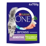 Purina One Sensitive Turkey Dry Cat Food 750g 4-Pack