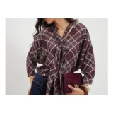 Purple Check Print Pussybow Blouse