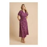 Purple Ditsy Puff Sleeve Waisted Midi Dress-£23.21 with Code EXTRA15