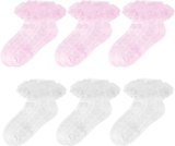 QKURT 6 Pairs Girls Frilly Ankle Socks, Kids White Ballet Ruffle Lace Socks Baby Girls Childrens Dance Laces Cotton Sock Multicolor Laces Ballet Sock Little Ladies Lace Dance Stockings 1-9 Years