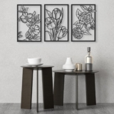 QUMENEY 3 Pcs Black Metal Flower Wall Decor Wall Ornaments Floral