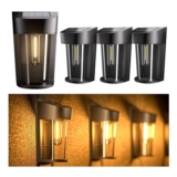 Quntis Solar Fence Lights 4-Pack, Auto On/Off, Warm White
