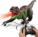 RC Dinosaur T-Rex Robot with Camera for Kids, Live Video RC LCD Screen, Crawling Motion Simulation, Smart Show Mode Spray Function Light Effect and Roar, Rechargeable Battery, Toys Gifts for Children
