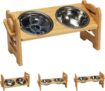 RLAVBL Raised Dog Bowl with Stand 37cm(W) x 19cm(H) Adjustable Bamboo Pet Feeding Station with Slow Feeder and 2 Stainless Steel Bowls, Anti-Slip Pads, Small Dogs and Cats Bowl