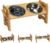 RLAVBL Raised Dog Bowl with Stand 37cm(W) x 19cm(H) Adjustable Bamboo Pet Feeding Station with Slow Feeder and 2 Stainless Steel Bowls, Anti-Slip Pads, Small Dogs and Cats Bowl