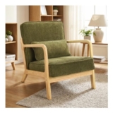 ROCSUMOO Accent Chair, Solid Wood Frame, Chenille Cushions, Vintage Green
