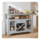 ROCSUMOO Wine Cabinet, 9-Bottle Storage, Glass Doors, Blue-Grey