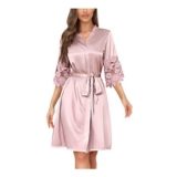 RSLOVE Womens Pink Satin Kimono Robe with Lace Trim