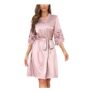 RSLOVE Womens Pink Satin Kimono Robe with Lace Trim