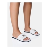 Radiance White Buckle Trim Flat Sandals