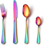 Rainbow Cutlery Set, NINIROR 16 Piece Food-Grade Stainless Steel Flatware Silverware Set for 4 People Include Spoon Knife and Fork Sets Mirror Polished Dishwasher Safe for Home Kitchen Restaurant