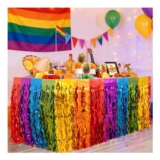 Rainbow Pride Table Skirts – Metallic Foil Fringe, 275cm X 75cm