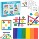 Rainbow stick puzzle gamecolor and shape matching toys with Card patternsWooden building blocks Montessori Color Sensory Toy,Early Educational Gift for Boys Girls aged 3 to 12