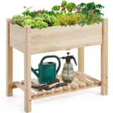 Raised Garden Bed 2 Tiers Wooden Raised Bed Planter Box with Storage Shelf 86 x 46 x 76cm