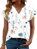 Rapbin Womens Tops V Neck T Shirts for Women UK Casual Short Sleeve Summer Fashion Dressy Tunic Blouses for Women