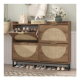 Rattan Shoe Storage Cabinet with 4 Flip Drawers
