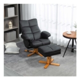 Recliner Chair and Footstool PU Leather Wooden Base