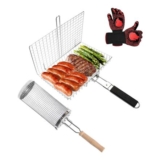 Rectangular and Cylindrical Grill Basket, 304 Stainless, Removable Handle