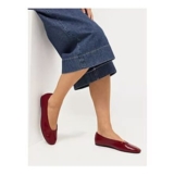 Red Leather Look round Toe Ballet Flats