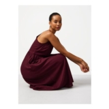 Red Linen-Blend Waisted Midi Dress –