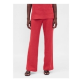 Red Low Rise Linen-Blend Flare Trousers
