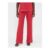 Red Low Rise Linen-Blend Flare Trousers