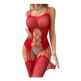 Red One-Size Fishnet Bodystocking Lingerie Babydoll Nightwear