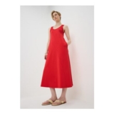 Red Scoop Neck Seam Midaxi Dress