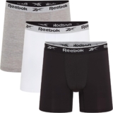 Reebok Ainslie Boxers for Men Pack of 3 Mens Sports Trunks, Breathable & Stretchable Underwear for Men Multipack Boxer Shorts, Black/White/Grey Marl