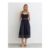 Reiss Navy Rita Rib-Knit Woven Mix Cut-out Midi Dress