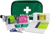 Reliance Medical – (REL416) Handy Travel First Aid Kit, Travel Pouch with, Bandages, Cotton Wool Balls, Gloves, Plasters, Safety Pins, Scissors, Slick Bag and Cleansing Wipes (Green)